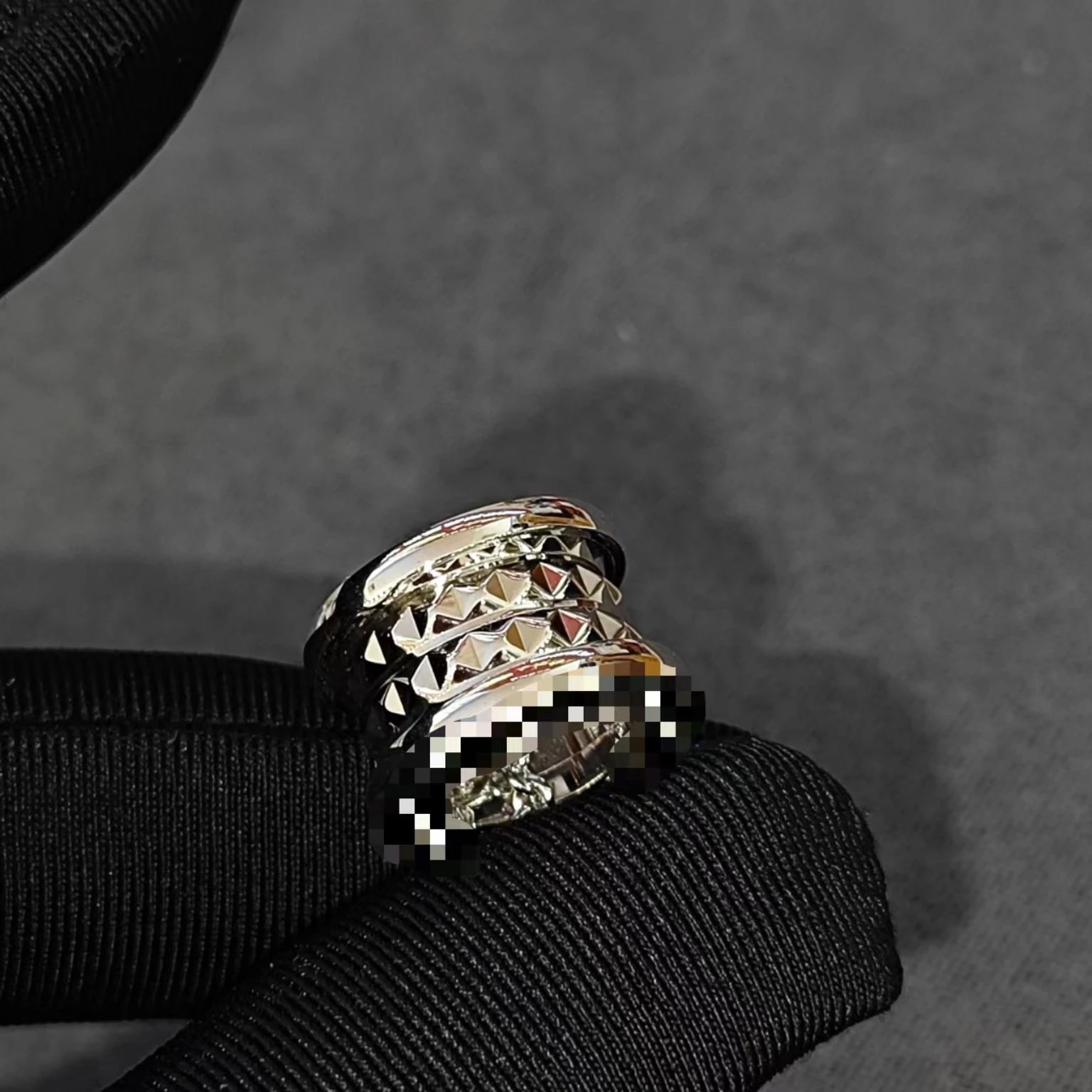Design Stacking Ring Pendant Necklace with Black Onyx and Pave Diamonds on Gold Chain Jewelry - 7