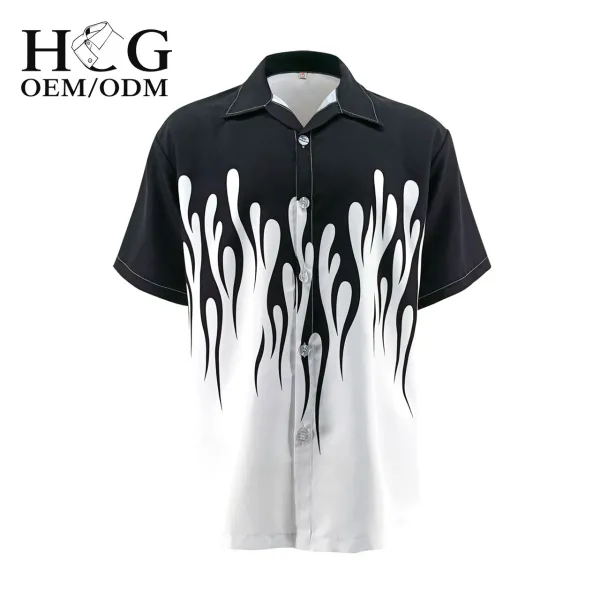 Design H&G Flame Print Button-Up Shirt Black and White Shirt - 1