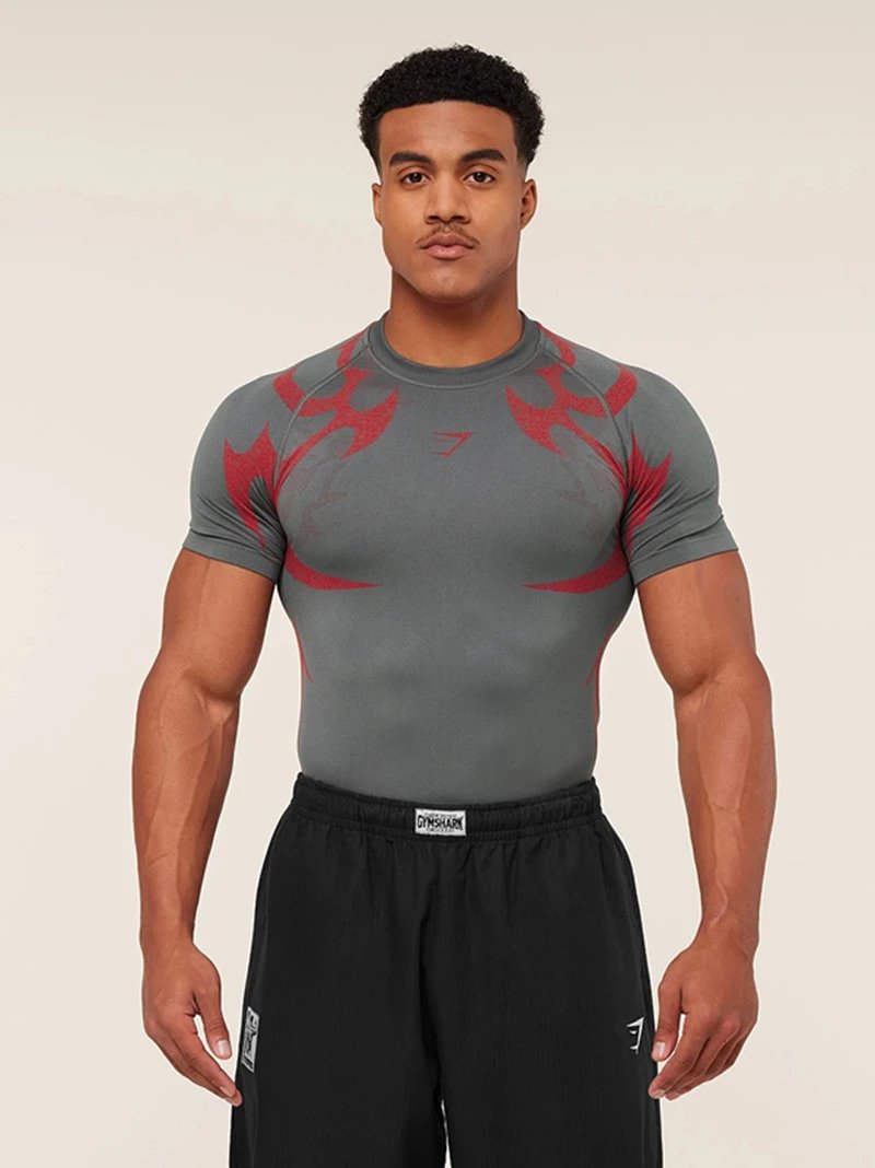 Gymshark Flame Print Compression T-Shirt Black Base Layer - 17