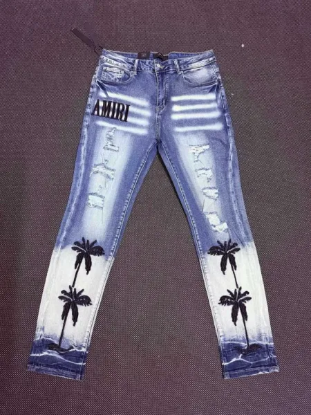 Amiri Embroidered Logo Distressed Slim Fit Jeans - 32