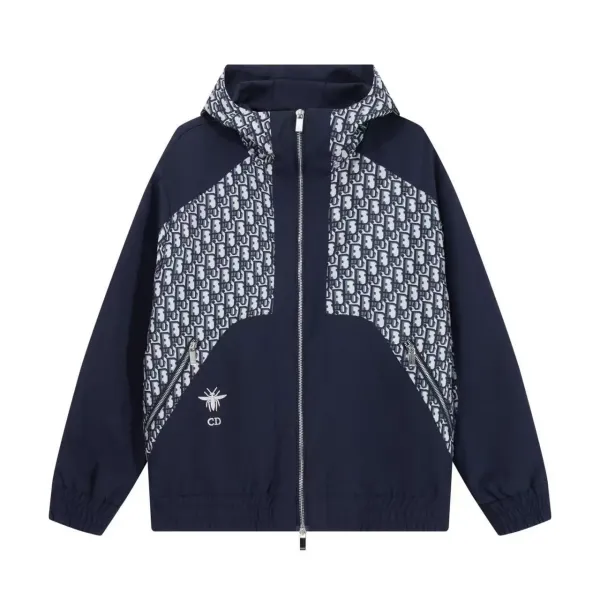 Dior Oblique Print Hooded Windbreaker Navy - 4