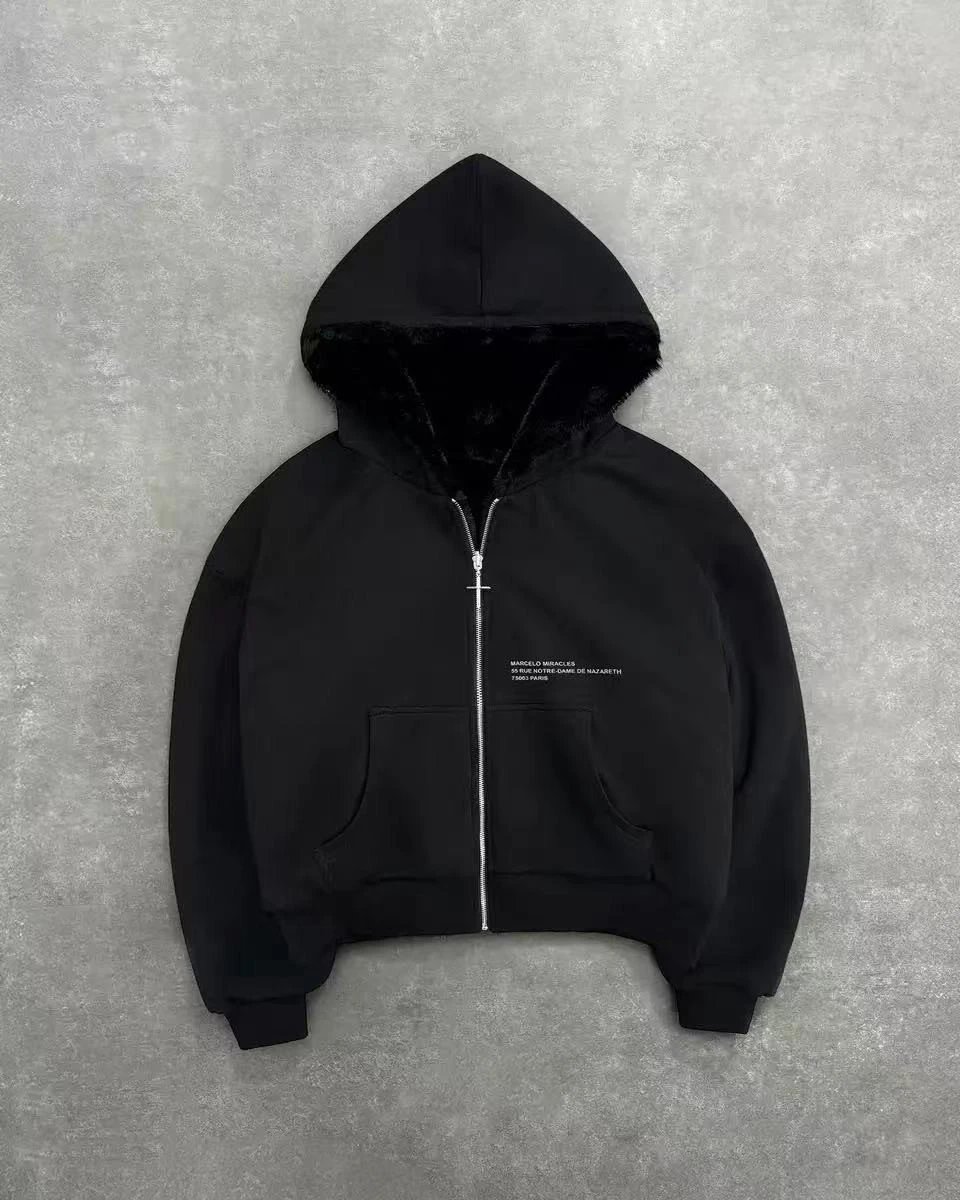 Design Leopard-Lined Zip-Up Hoodie Gray - 13