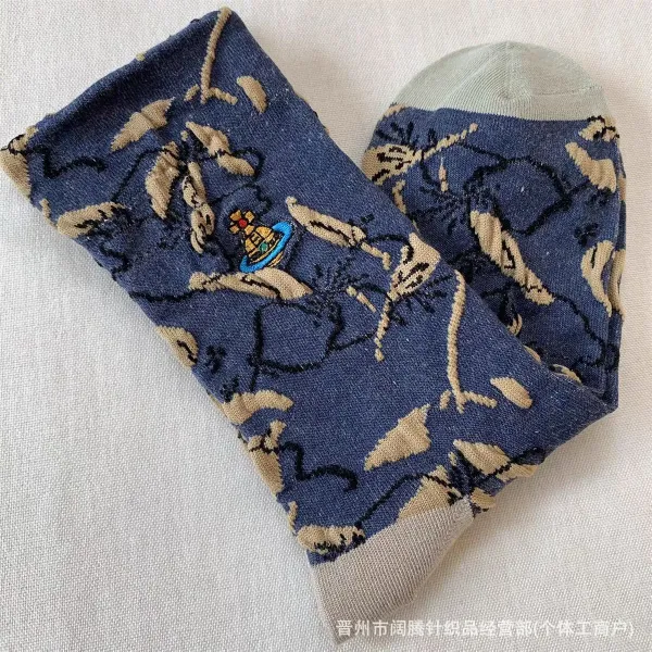 Vivienne Westwood Orb Print Socks Navy Beige - 1