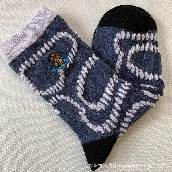 Vivienne Westwood Orb Logo Denim-Print Socks Navy - 1