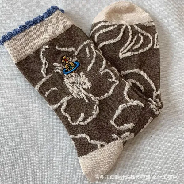 Vivienne Westwood Red Label Vivienne Westwood Orb Floral Embroidered Socks Brown Socks - 1