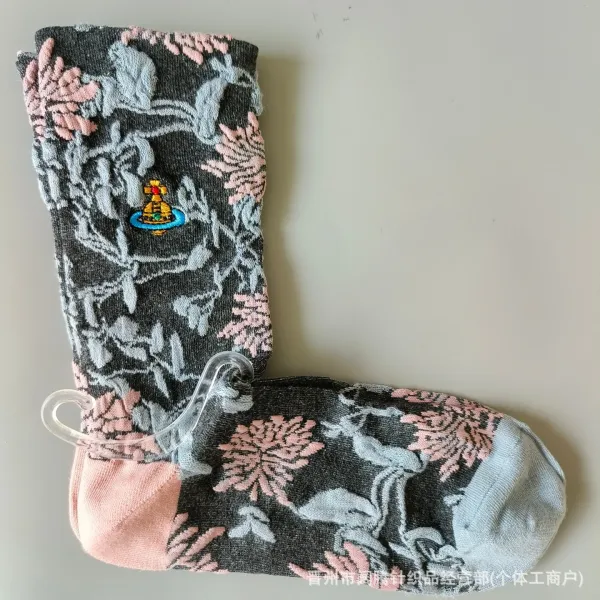 Vivienne Westwood Orb Floral Print Socks Black Pink Gray - 1
