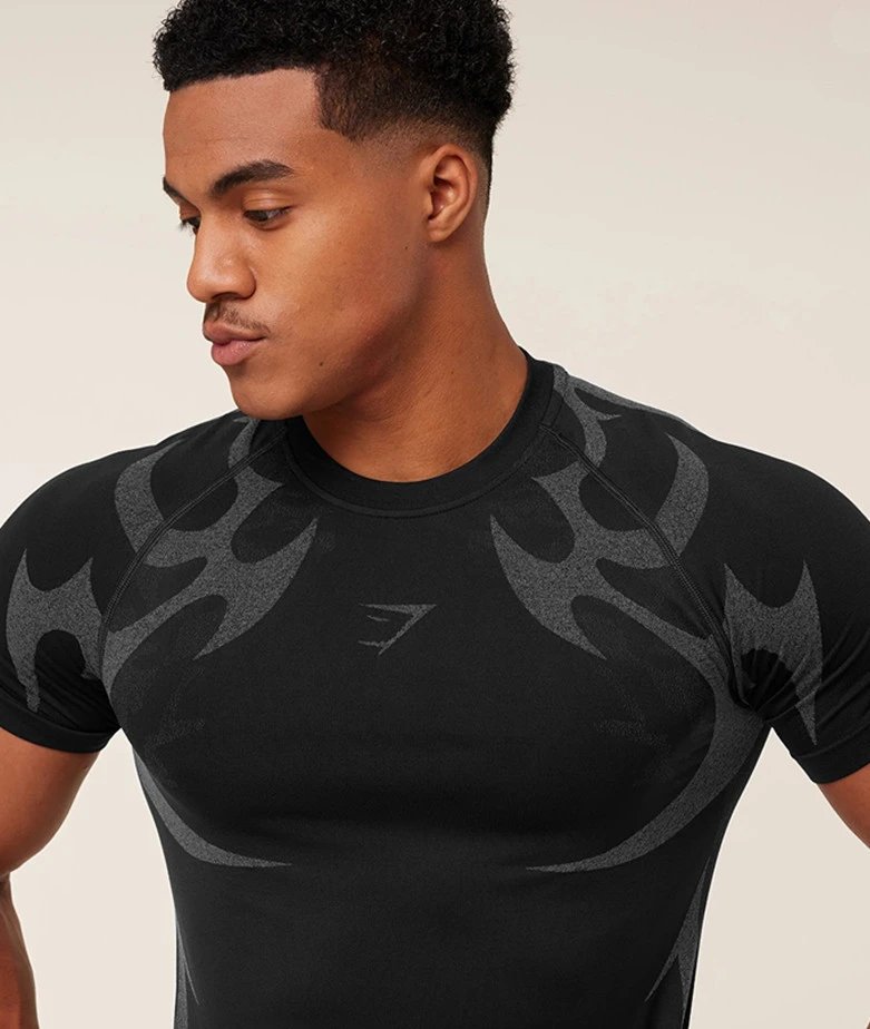 Gymshark Flame Print Compression T-Shirt Black Base Layer - 15