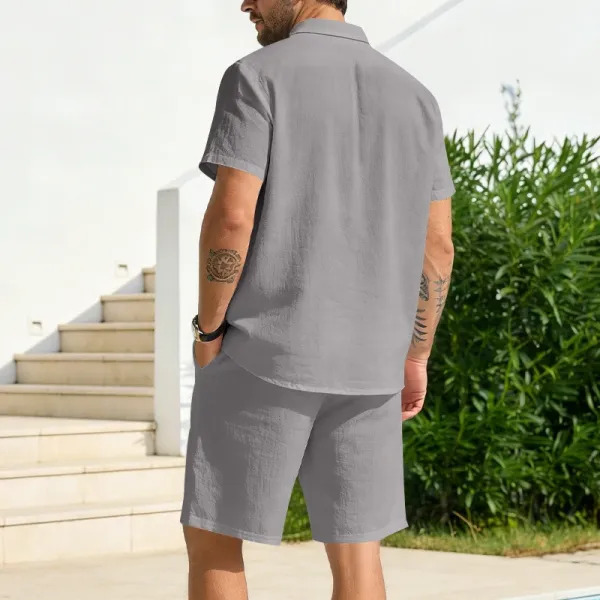 Design Olive Green Button-Front Shirt and Drawstring Shorts Set - 29