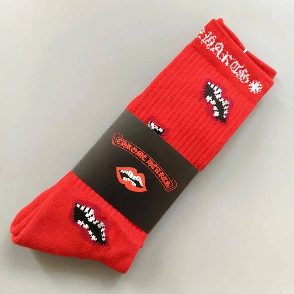 Design FOTI Skeleton Print Red Crew Socks - 4