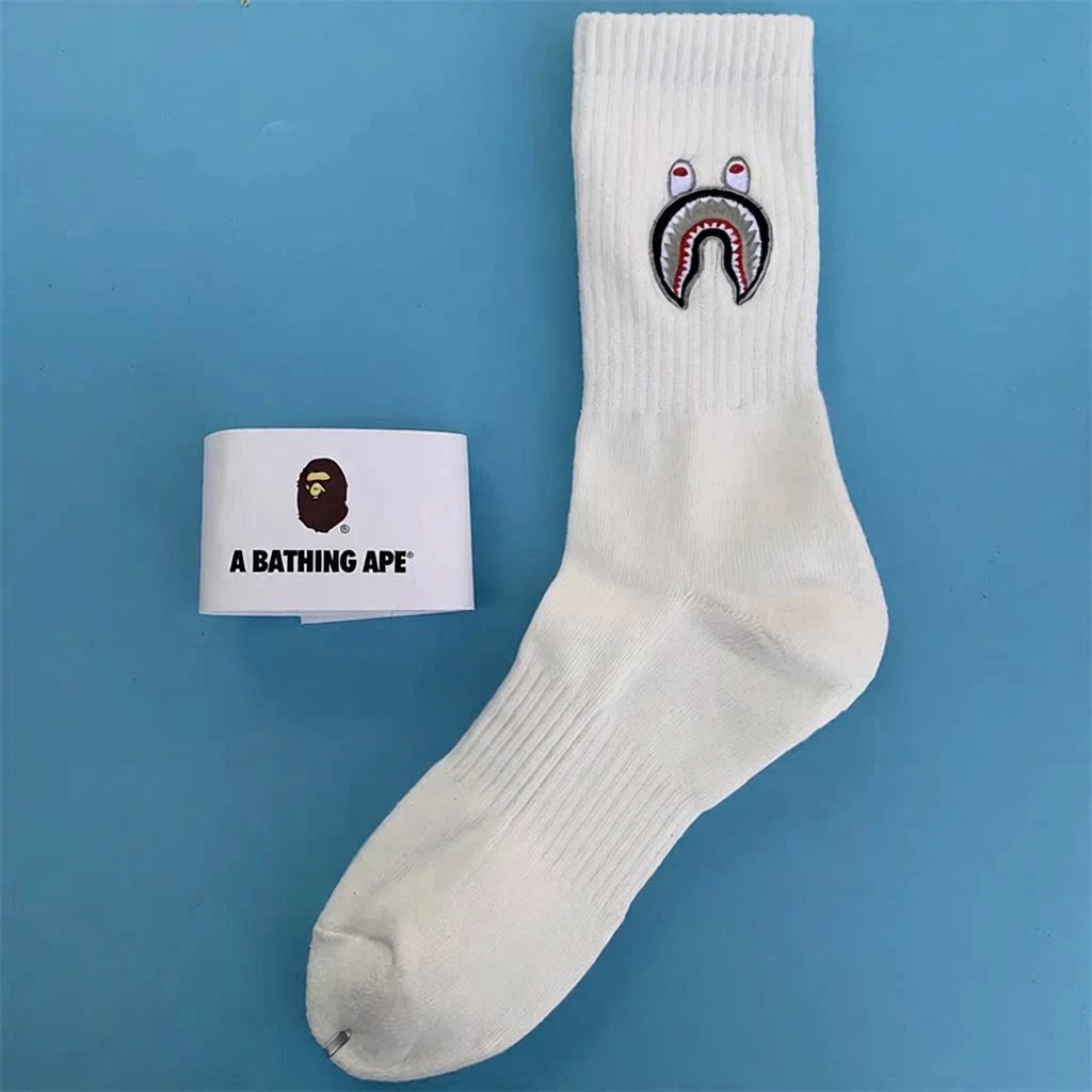A Bathing Ape Shark Embroidered Socks Beige - 8