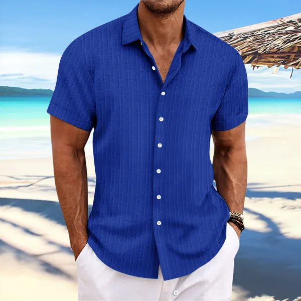 Design Short-Sleeve Linen-Blend Button-Up Shirt White Tops Shirt - 9