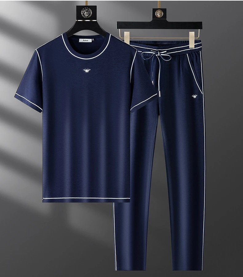 Design Black Contrast Trim Set T-Shirt and Jogger Pants - 7
