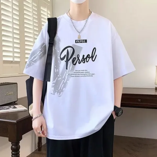 Design REPEE Persol Graphic Print Oversized T-Shirt White T-Shirts - 1
