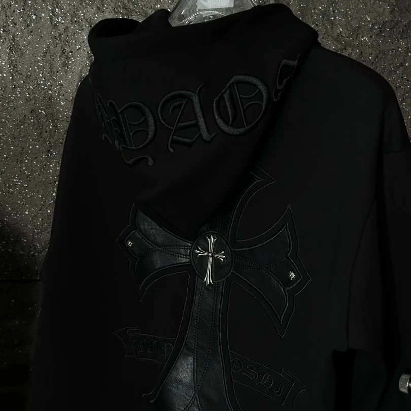 Chrome Hearts Cross Embroidered Black Hoodie - 5