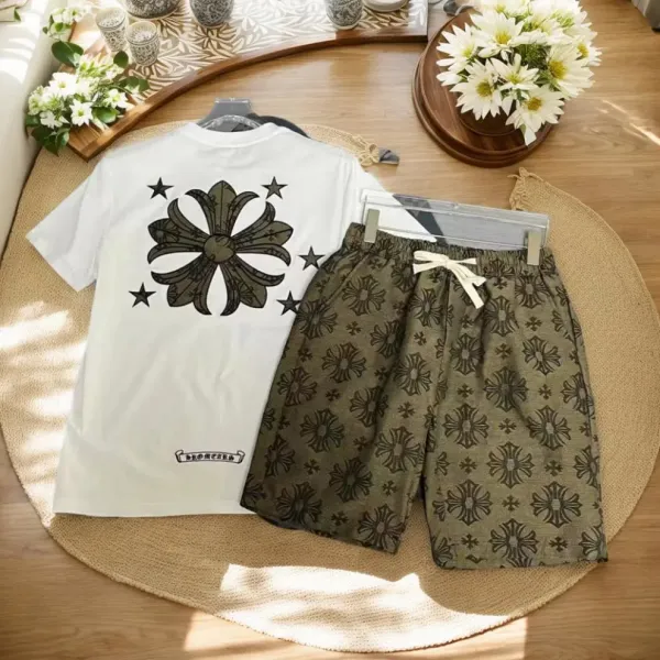 Chrome Hearts Floral Print T-Shirt and Patterned Shorts Set - 5