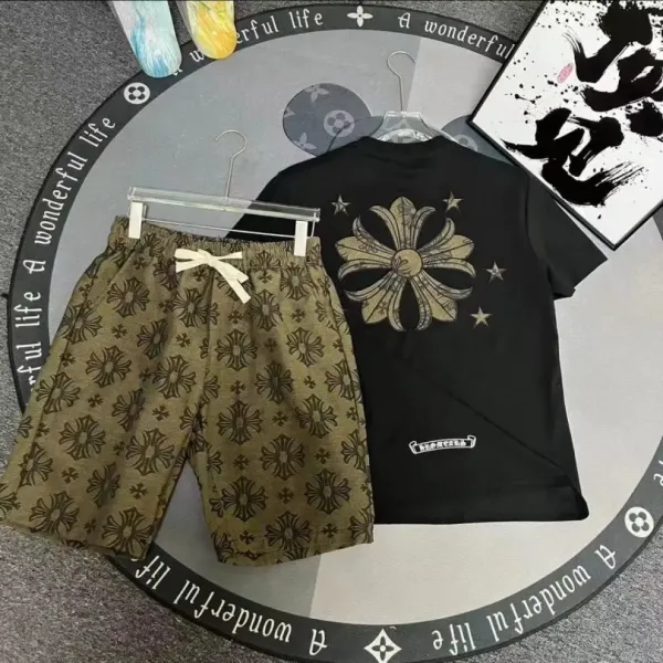 Chrome Hearts Floral Print T-Shirt and Patterned Shorts Set - 9