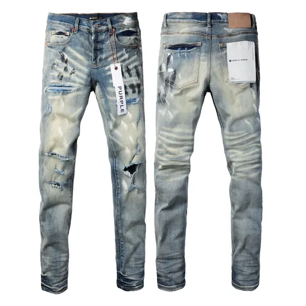 Design Abstract Paint Splatter Washed Denim Jeans - 51