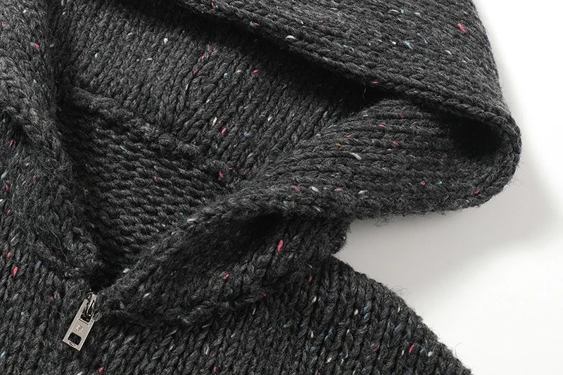 Design Knit Zip-Up Hoodie Charcoal Gray Sweater - 4