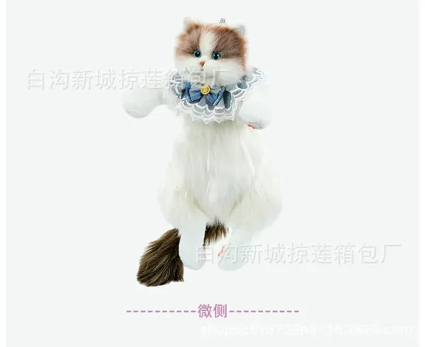 Design Cat Plush Backpack with Lace Collar White - 11