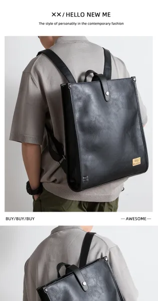 Design Minimalist Leather Messenger Bag Black Crossbody Bags - 3