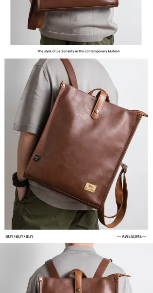 Design Minimalist Leather Messenger Bag Black Crossbody Bags - 6