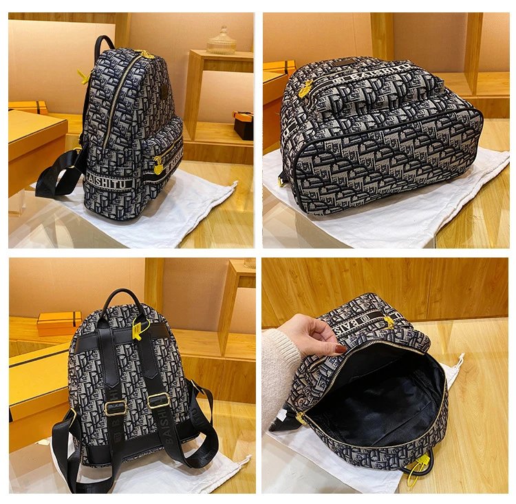 Design EAISHIU Monogram Print Mini Backpack Set Black / White Backpacks - 18