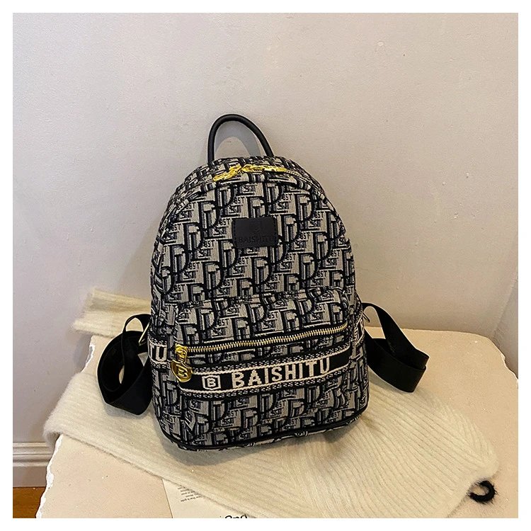 Design EAISHIU Monogram Print Mini Backpack Set Black / White Backpacks - 24