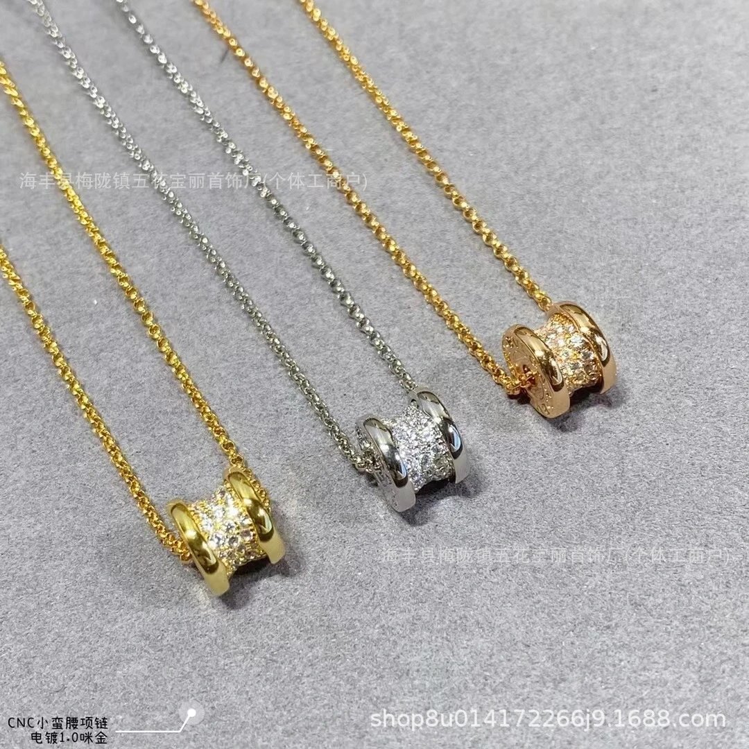 Design Stacking Ring Pendant Necklace with Black Onyx and Pave Diamonds on Gold Chain Jewelry - 14