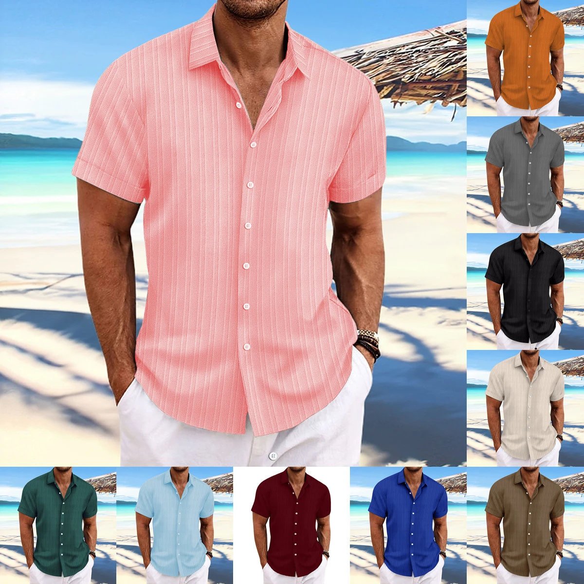 Design Short-Sleeve Linen-Blend Button-Up Shirt White Tops Shirt - 3