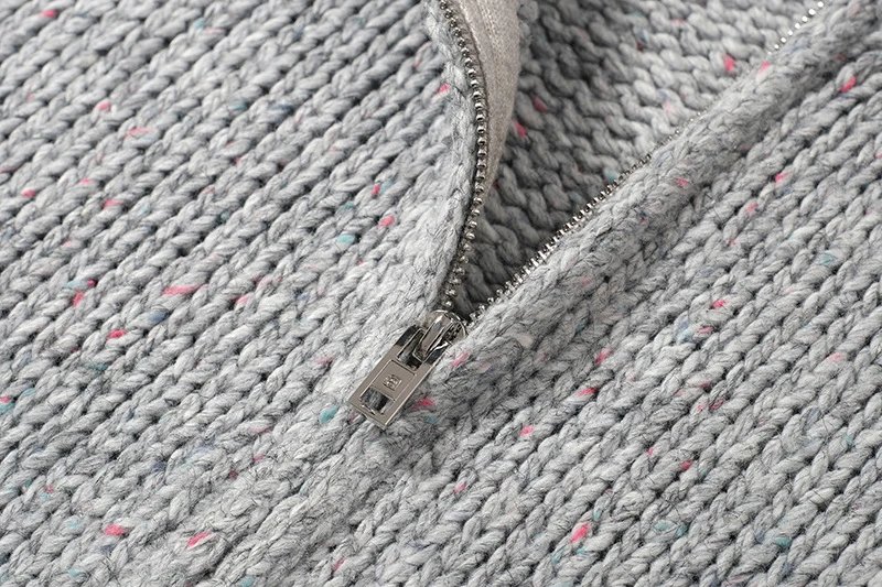 Design Knit Zip-Up Hoodie Charcoal Gray Sweater - 12