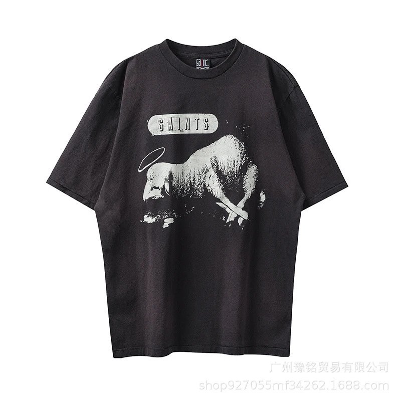 Design Saint Graphic Print Oversized T-Shirt Charcoal - 17