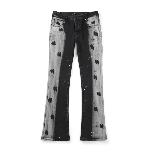 Design Abstract Paint Splatter Washed Denim Jeans - 17