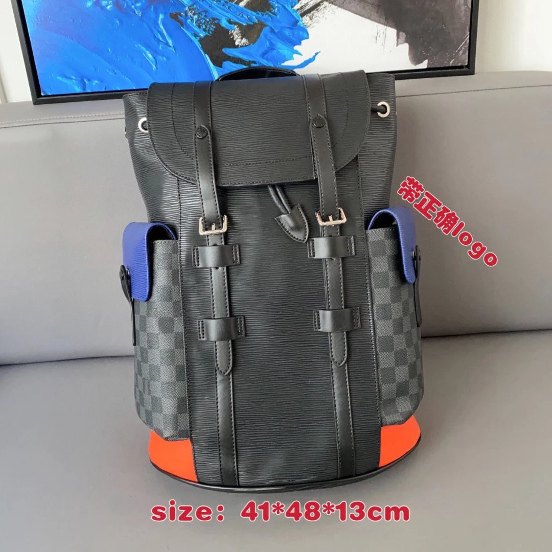 Louis Vuitton Christopher Backpack Blue Epi Leather with Damier Graphite Sides - 9