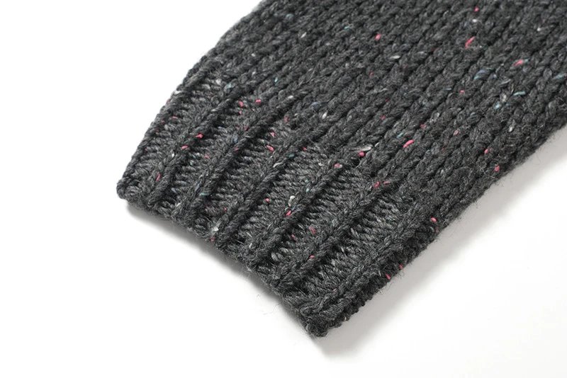 Design Knit Zip-Up Hoodie Charcoal Gray Sweater - 6
