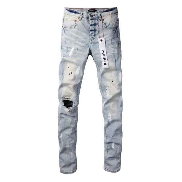 Design Abstract Paint Splatter Washed Denim Jeans - 39