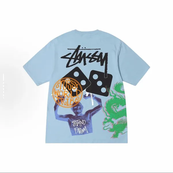 Stussy World Tribe Graphic Print Light Blue T-Shirt - 1