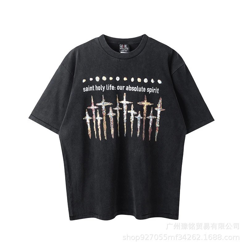 Design Saint Graphic Print Oversized T-Shirt Charcoal - 32