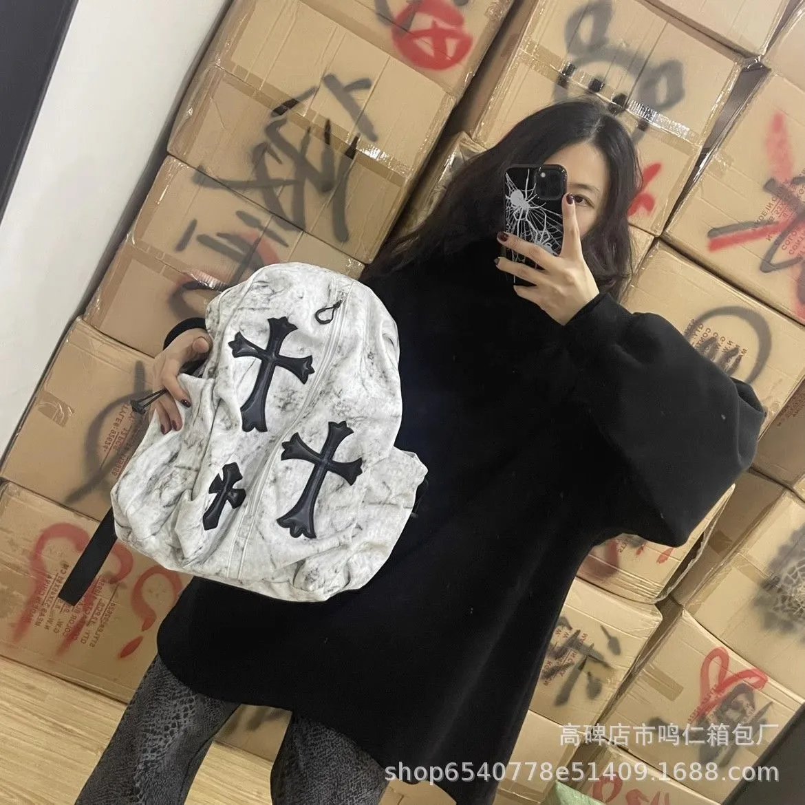 Chrome Hearts Marble Cross Print Backpack - 5