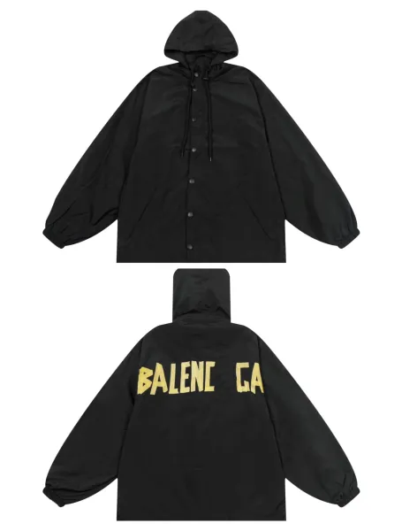 Balenciaga Logo Windbreaker Black Outerwear - 1