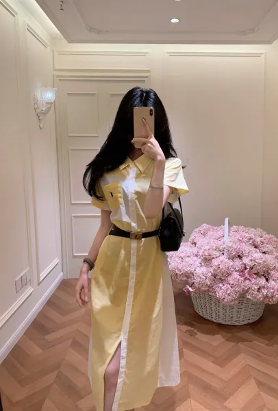 Polo Ralph Lauren Patchwork Shirt Dress Yellow and White - 8