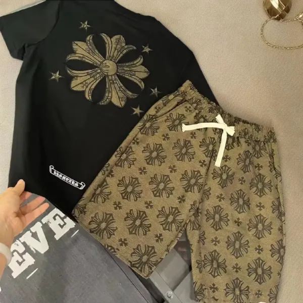 Chrome Hearts Floral Print T-Shirt and Patterned Shorts Set - 6
