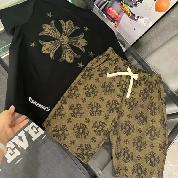 Chrome Hearts Floral Print T-Shirt and Patterned Shorts Set - 8