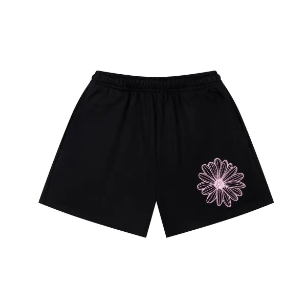 Design Daisy Embroidered Black Sweat Shorts - 1