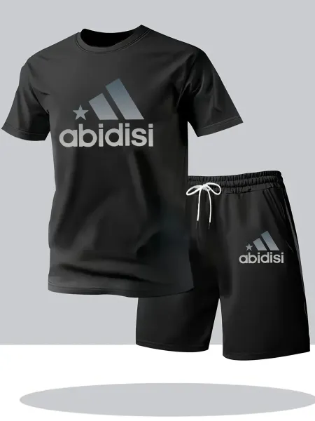 Design Abidisi Logo Print T-Shirt and Shorts Set White / Black Sets - 4