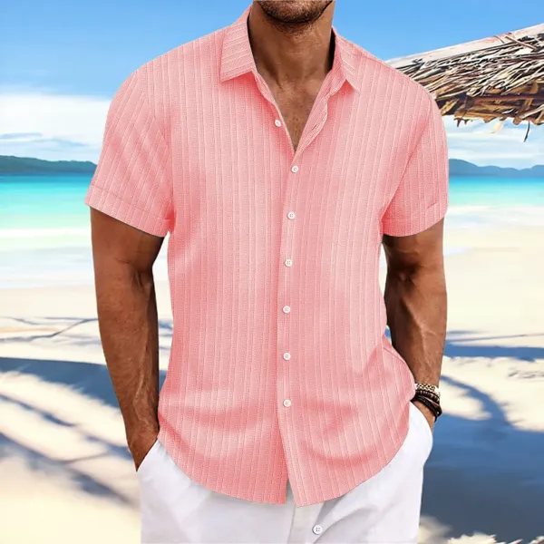 Design Short-Sleeve Linen-Blend Button-Up Shirt White Tops Shirt - 14