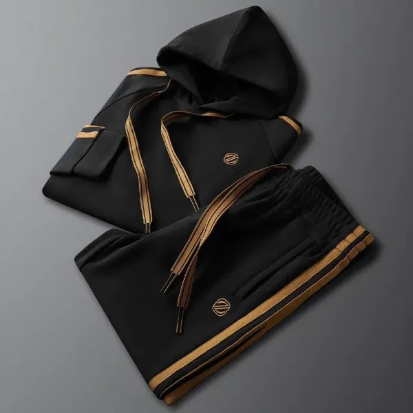 Design Hoodie and Sweatpants Set Black with Gold Trim Tracksuit - 1