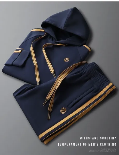 Design Hoodie and Sweatpants Set Black with Gold Trim Tracksuit - 4