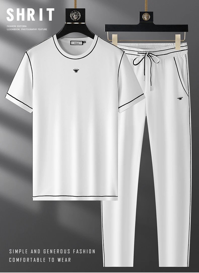 Design Black Contrast Trim Set T-Shirt and Jogger Pants - 2