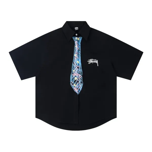 Stussy Printed Necktie Shirt Black - 1