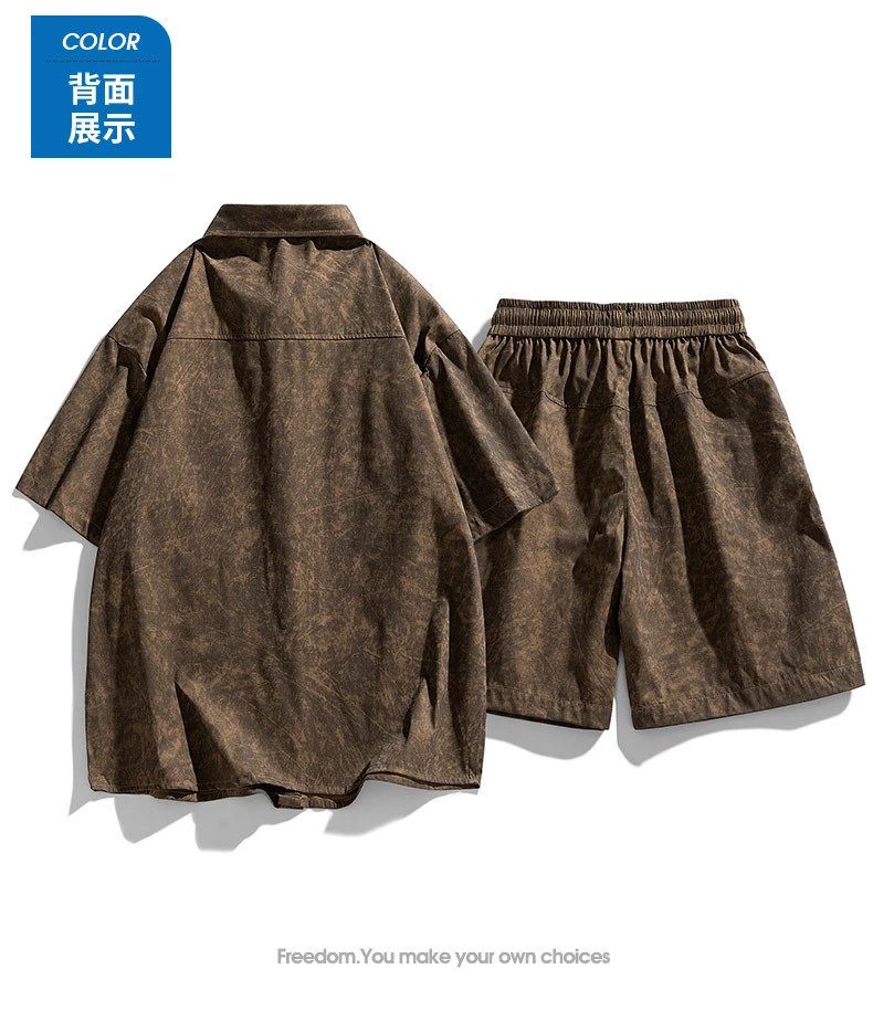 Design Washed Linen-Blend Shirt and Drawstring Shorts Set Gray - 14